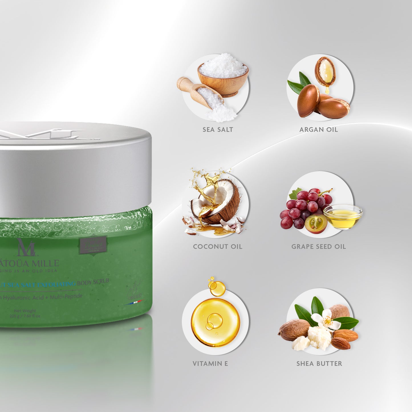 Glow Renew Coconut Sea Salt Exfoliating Body Scrub Enriched With Hyaluronic Acid + Multi-Peptide