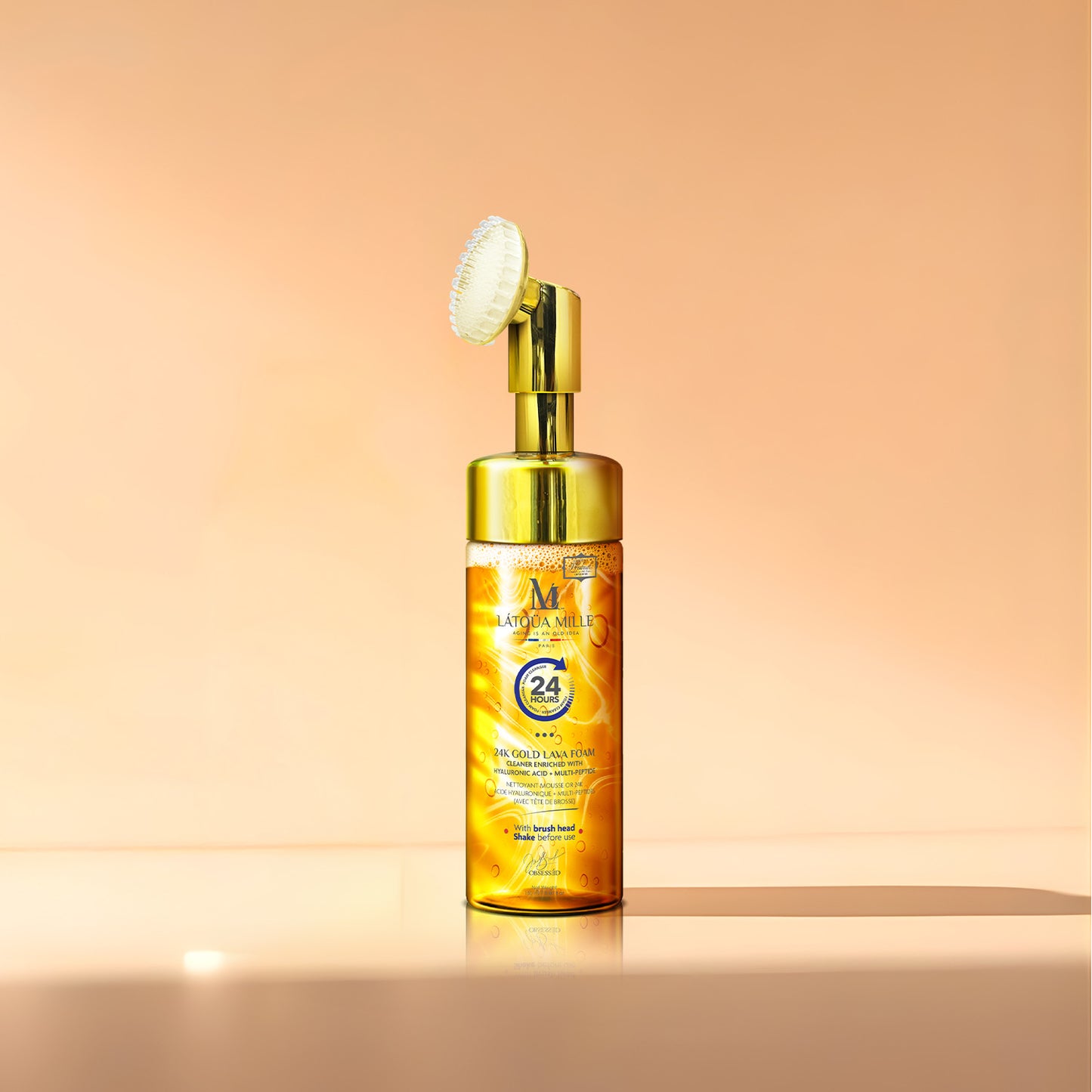 24K Gold Lava Foam Cleaner Hyaluronic Acid + Multi-Peptide (With Brush Head)