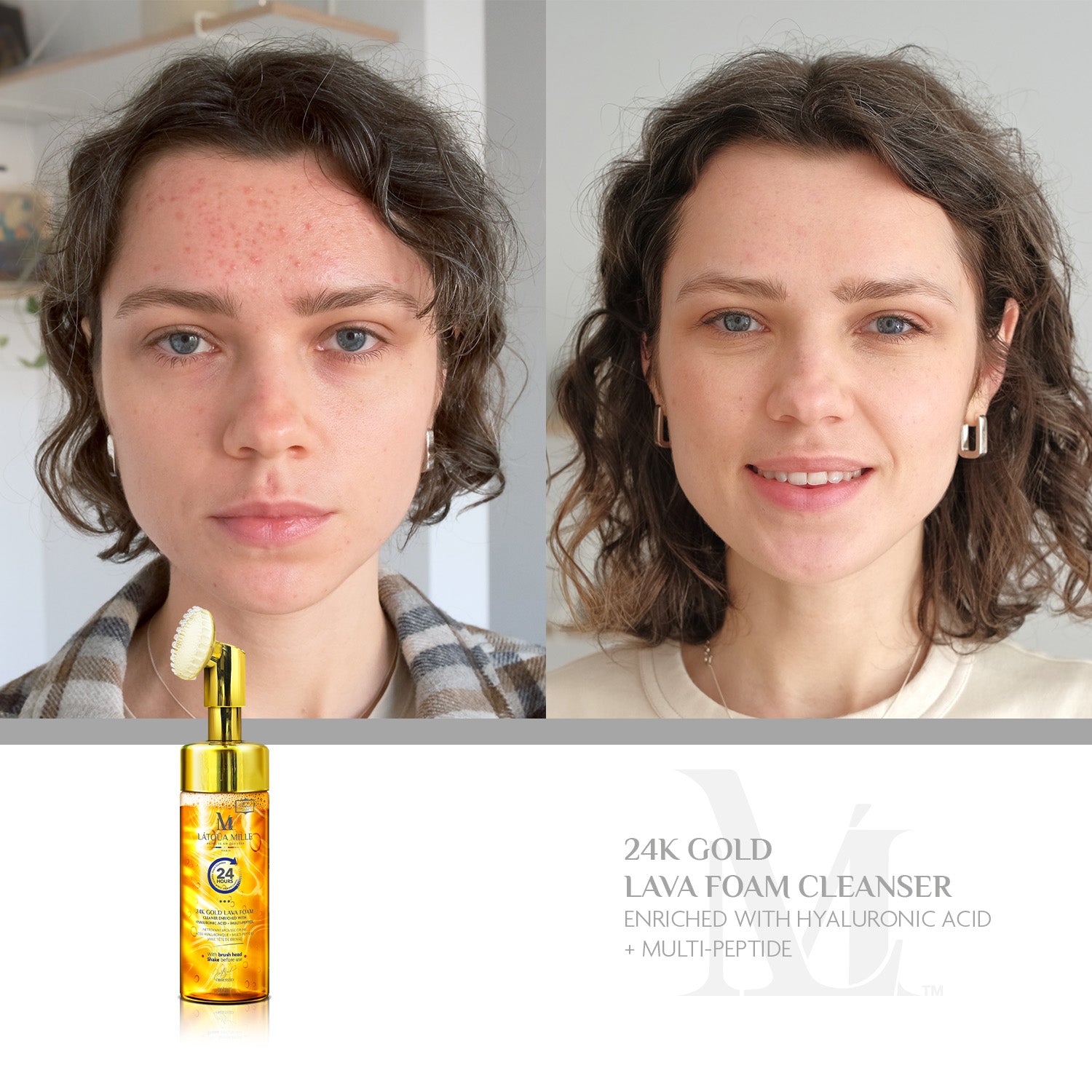 24K Gold Lava Foam Cleaner Hyaluronic Acid + Multi-Peptide (With Brush – Latoua Mille