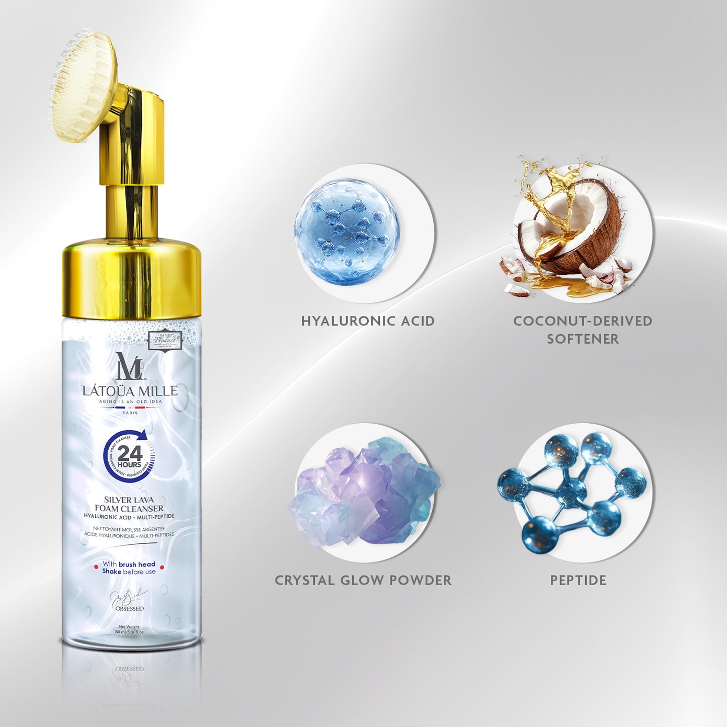 Silver Lava Foam Cleanser Hyaluronic Acid + Multi-Peptide (With Brush Head)