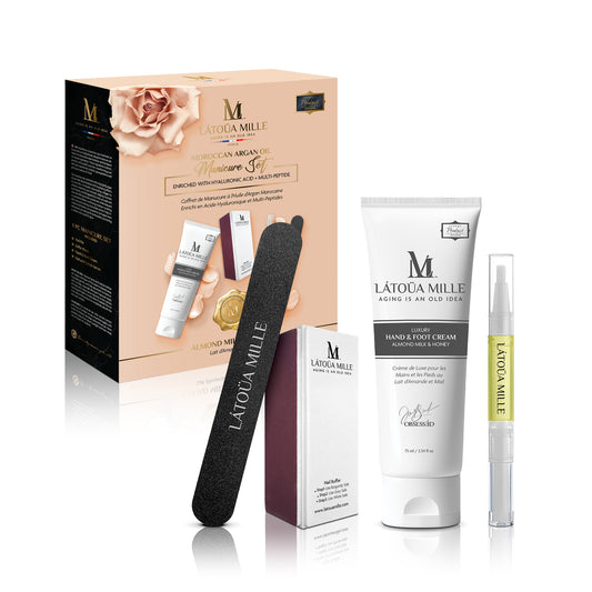 Moroccan Argan Oil Manicure Set Enriched with Hyaluronic Acid and Multi-Peptide (Almond Milk and Honey)