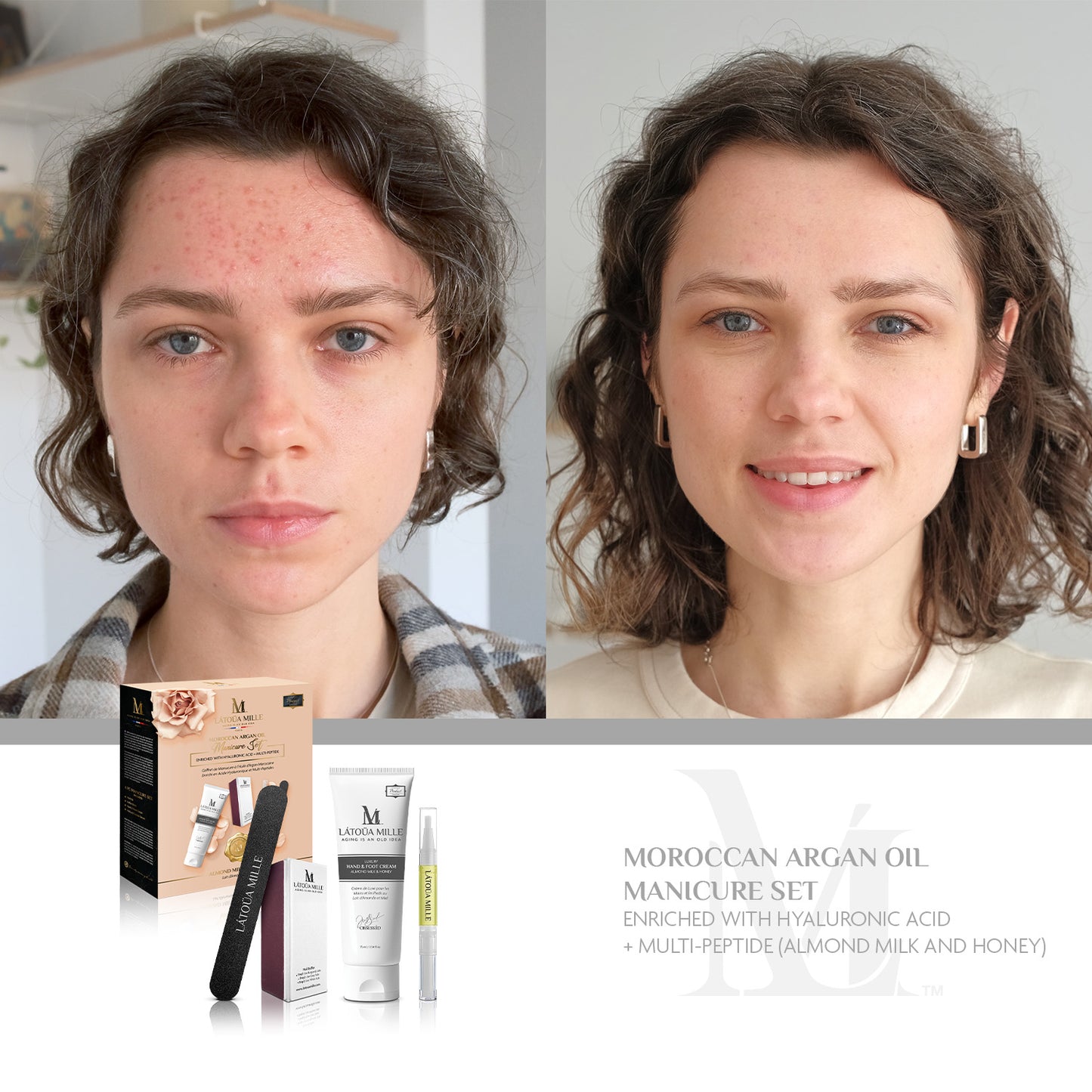 Moroccan Argan Oil Manicure Set Enriched with Hyaluronic Acid and Multi-Peptide (Almond Milk and Honey)